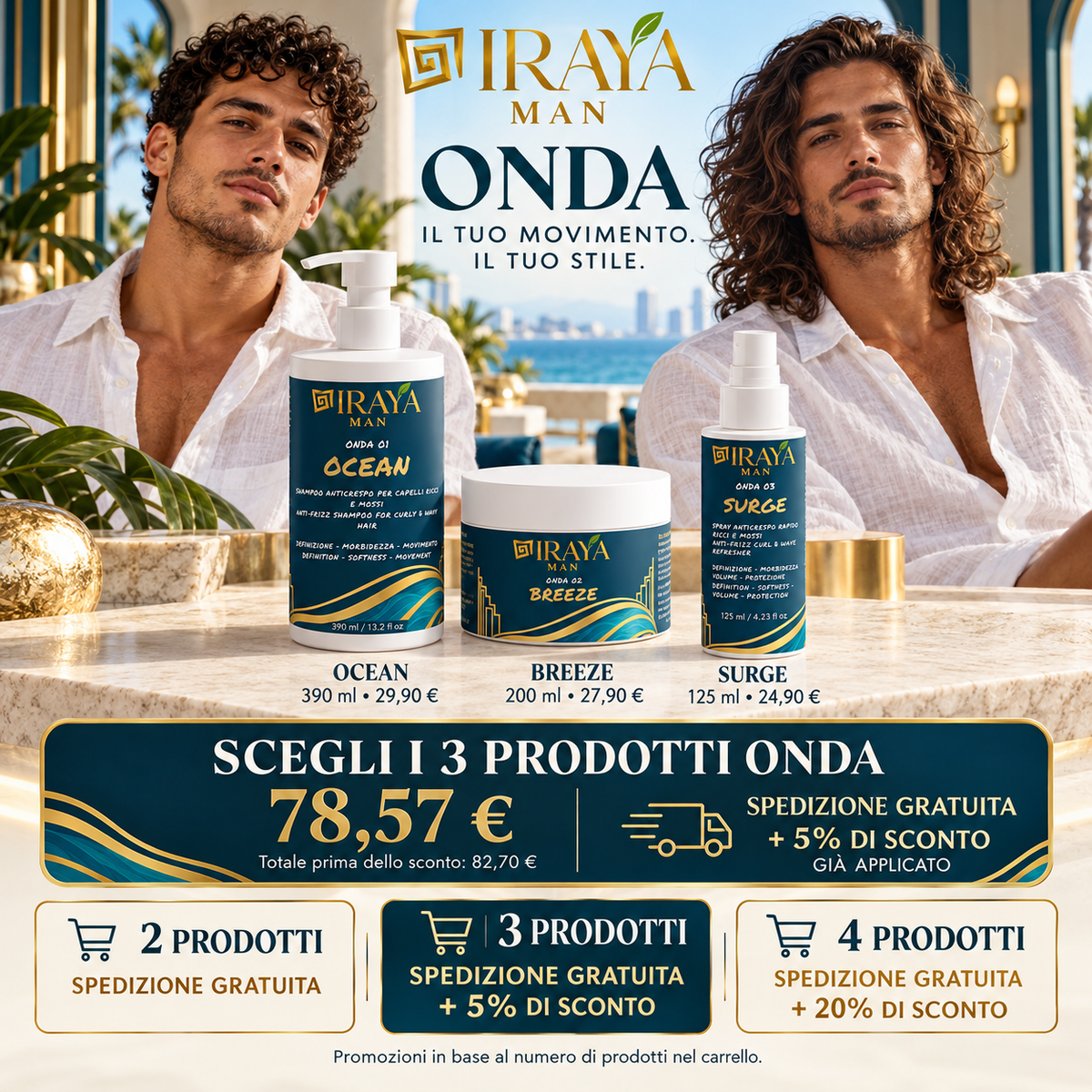 OCEAN – Shampoo Uomo Capelli Ricci e Mossi Anticrespo 390 ml | IRAYA MAN