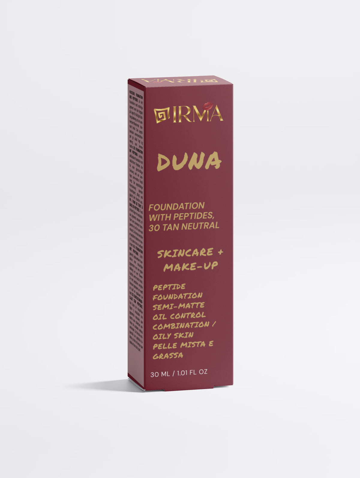 IRMA DUNA 30 — Peptide Semi-Matte Foundation 30 Tan Neutral | SKINCARE + MAKE-UP | PELLE MISTA E GRASSA | OIL CONTROL | 30 ml