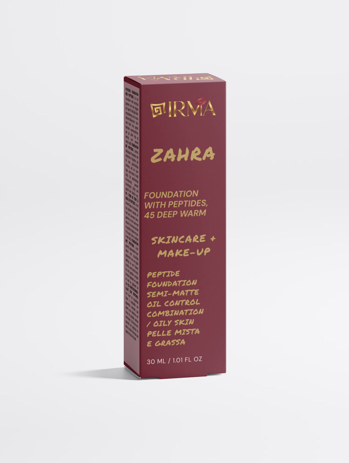IRMA ZAHRA 45 — Peptide Semi-Matte Foundation 45 Deep Warm | SKINCARE + MAKE-UP | PELLE MISTA E GRASSA | OIL CONTROL | 30 ml