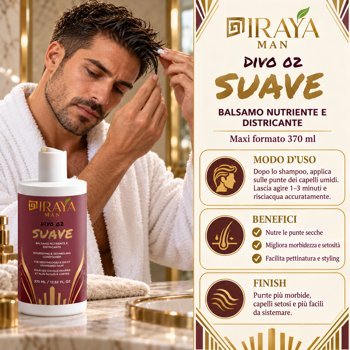 SUAVE — Balsamo Uomo per Punte Secche e Capelli da Districare 370ml | IRAYA MAN