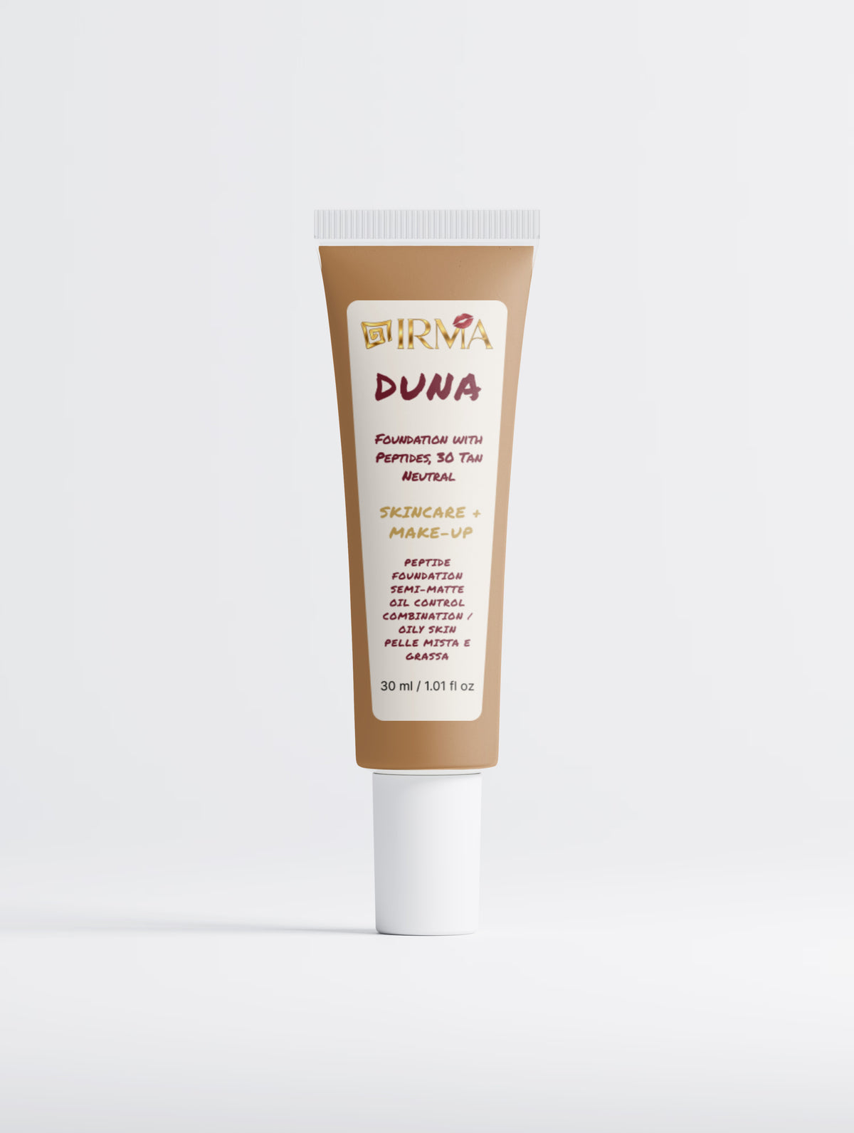 IRMA DUNA 30 — Peptide Semi-Matte Foundation 30 Tan Neutral | SKINCARE + MAKE-UP | PELLE MISTA E GRASSA | OIL CONTROL | 30 ml