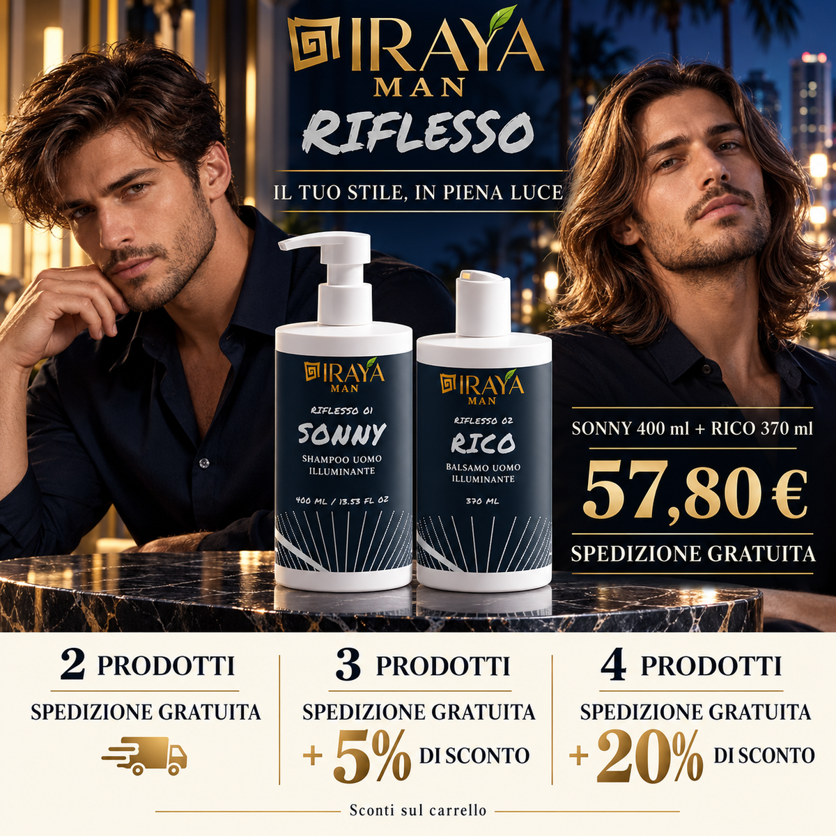 Balsamo Uomo Illuminante per Capelli Opachi e Punte Secche, Maxi Formato 370 ml RICO | IRAYA MAN