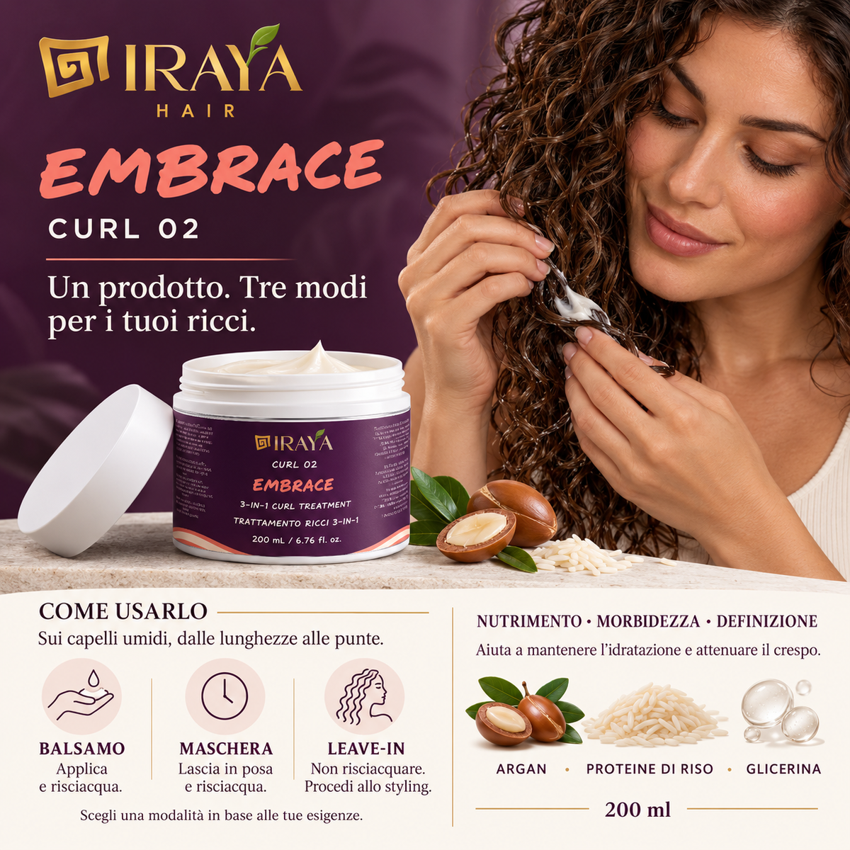 EMBRACE — CURL 02 Trattamento 3-in-1 per capelli mossi e ricci • 200 ml