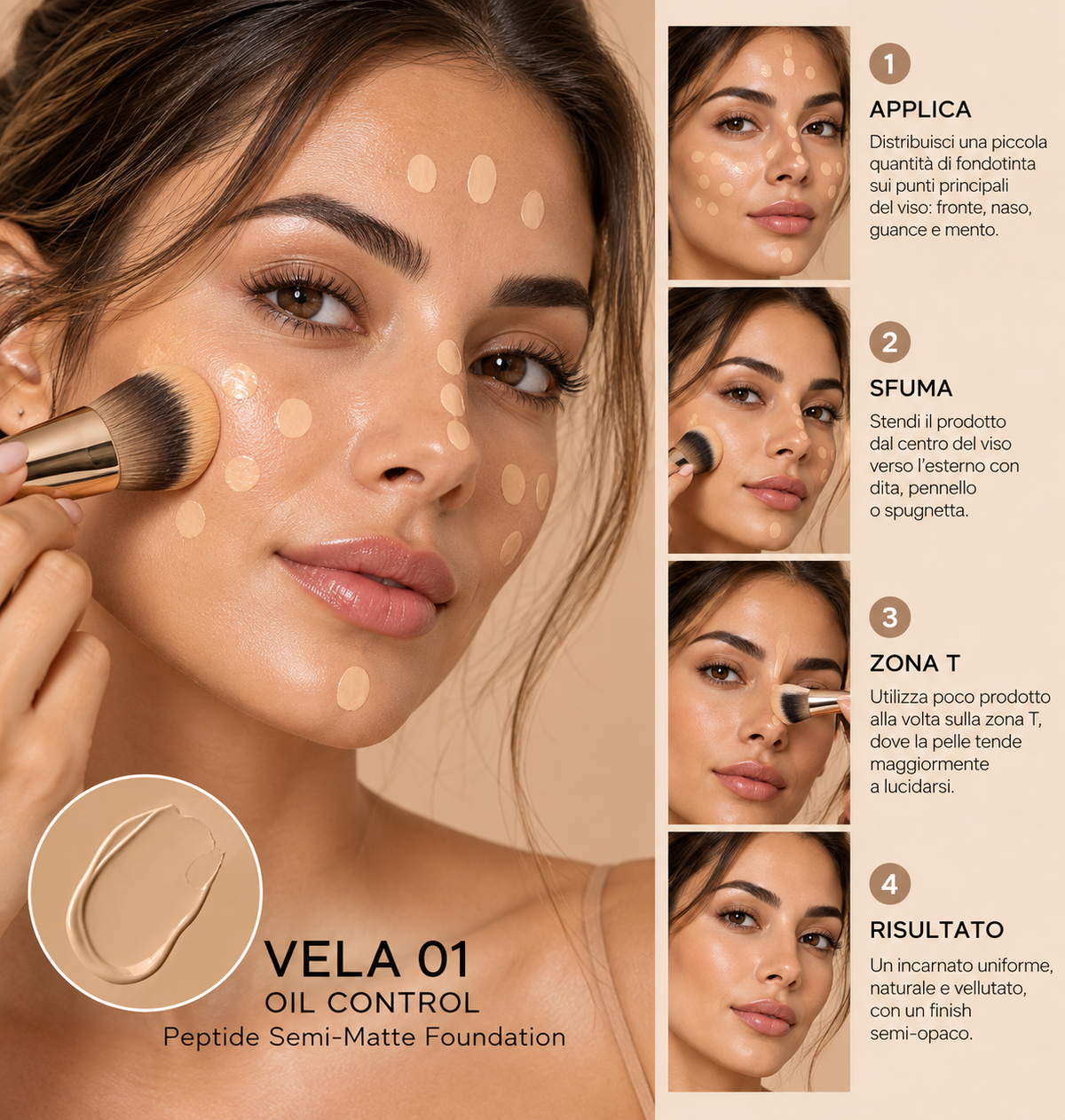 Peptide Semi-Matte 20 Medium Neutral Foundation SKINCARE + MAKE-UP | PELLE MISTA E GRASSA 30 ml 20 Medium Neutral VELA 01 — OIL CONTROL