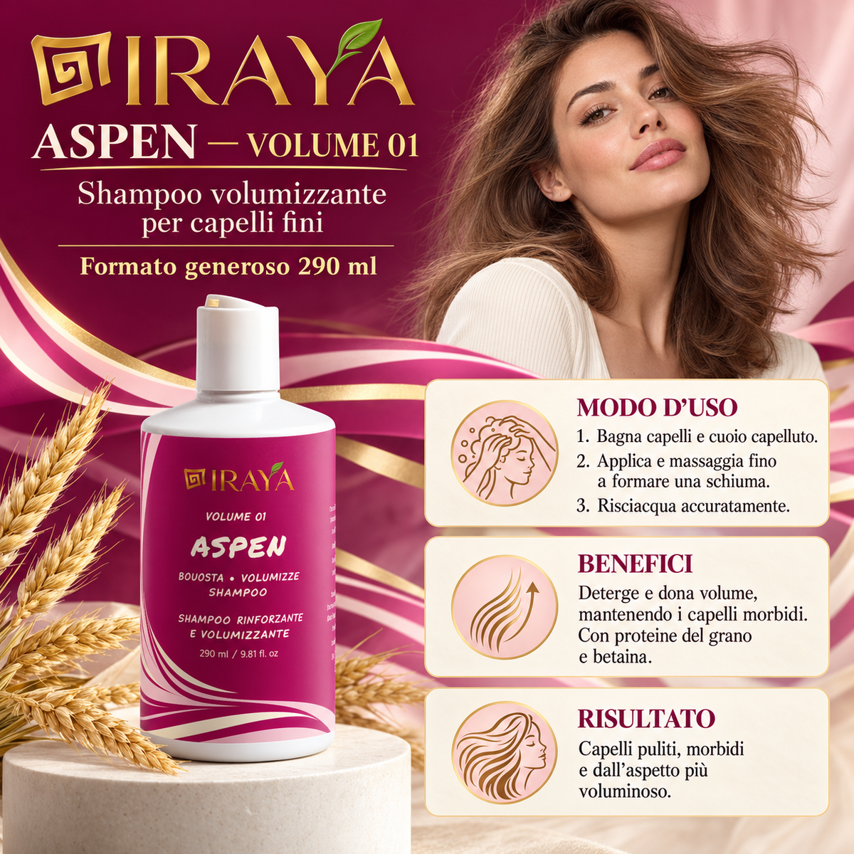 Shampoo volumizzante per capelli fini 290 ml — ASPEN | IRAYA VOLUME