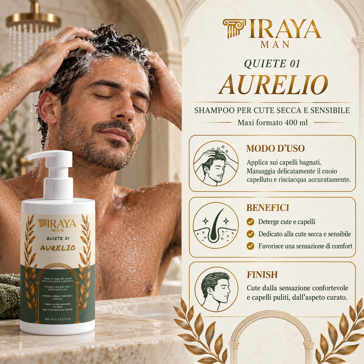 Shampoo Uomo per Cute Secca e Sensibile — QUIETE 01  AURELIO | IRAYA MAN