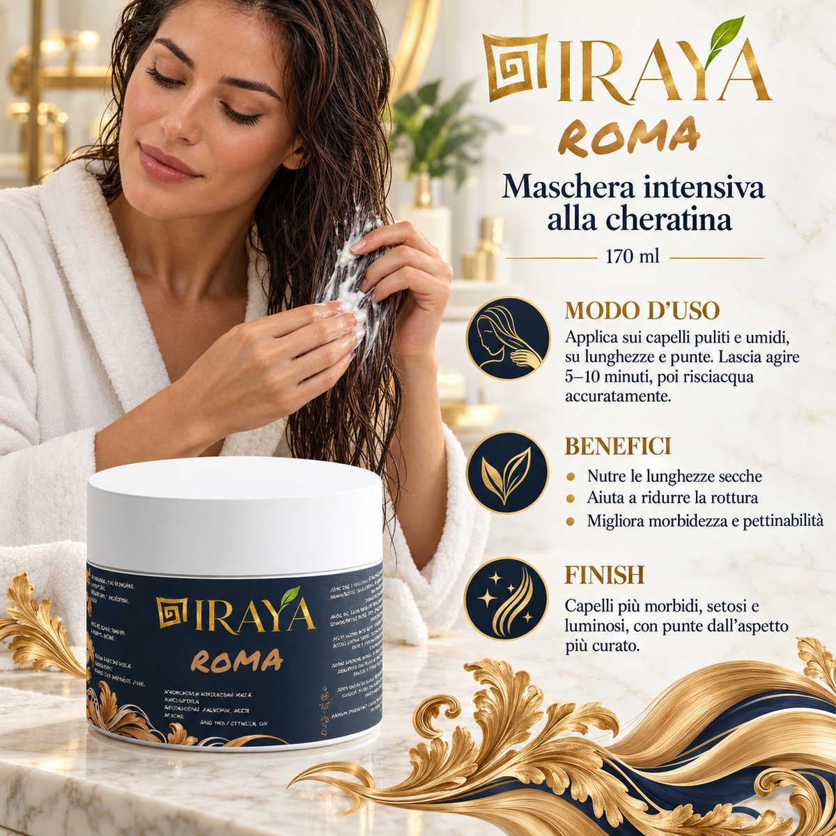 Maschera intensiva alla cheratina per capelli secchi e danneggiati 170 ml — ROMA | IRAYA Cheratina Repair