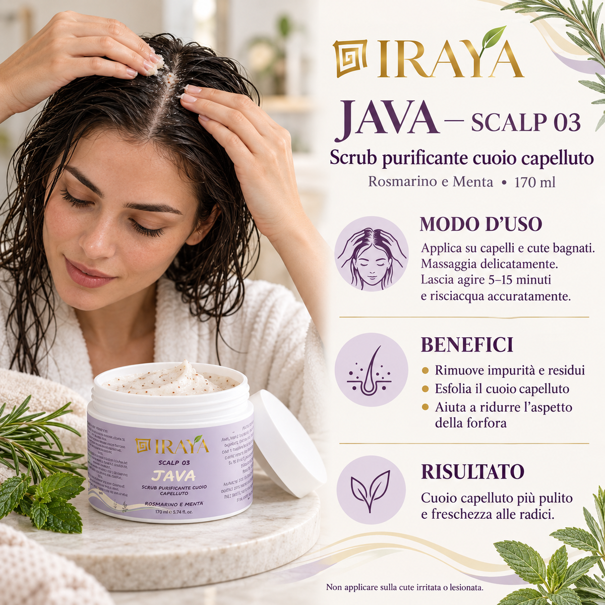 Scrub cuoio capelluto purificante Rosmarino e Menta 170 ml — JAVA | IRAYA