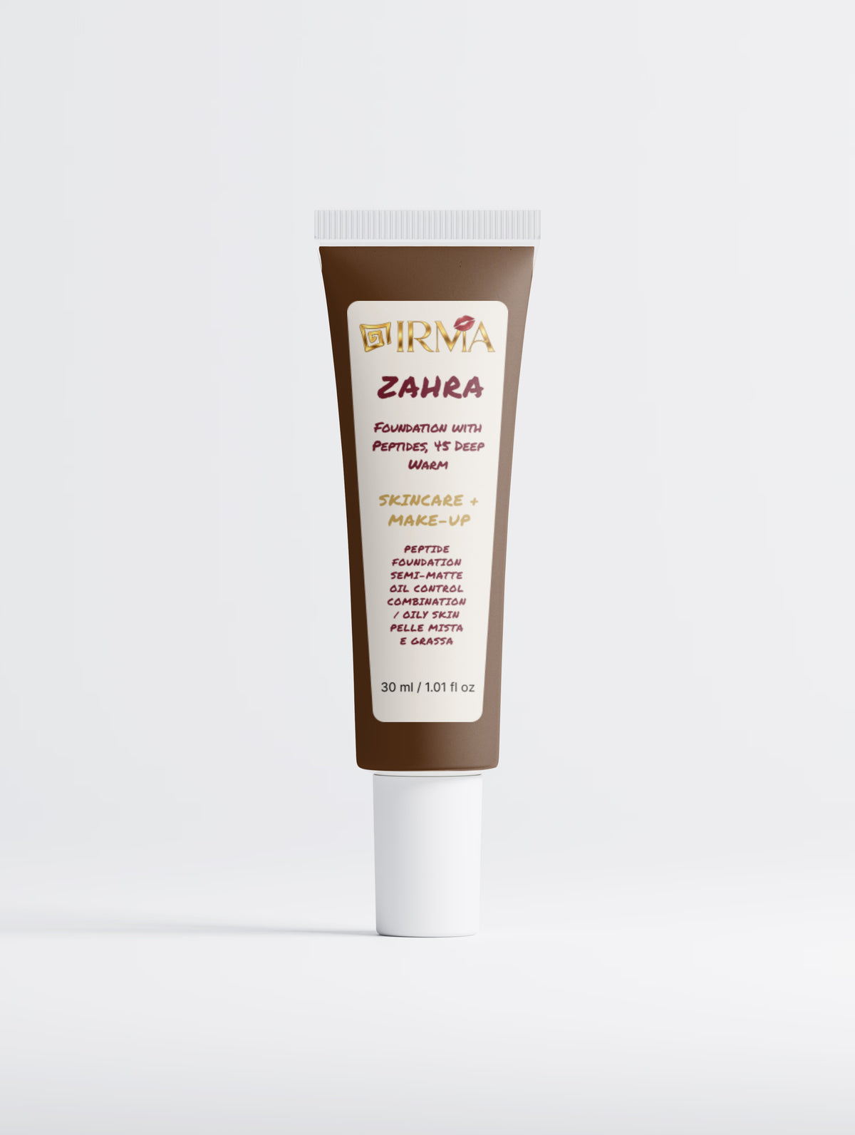 IRMA ZAHRA 45 — Peptide Semi-Matte Foundation 45 Deep Warm | SKINCARE + MAKE-UP | PELLE MISTA E GRASSA | OIL CONTROL | 30 ml