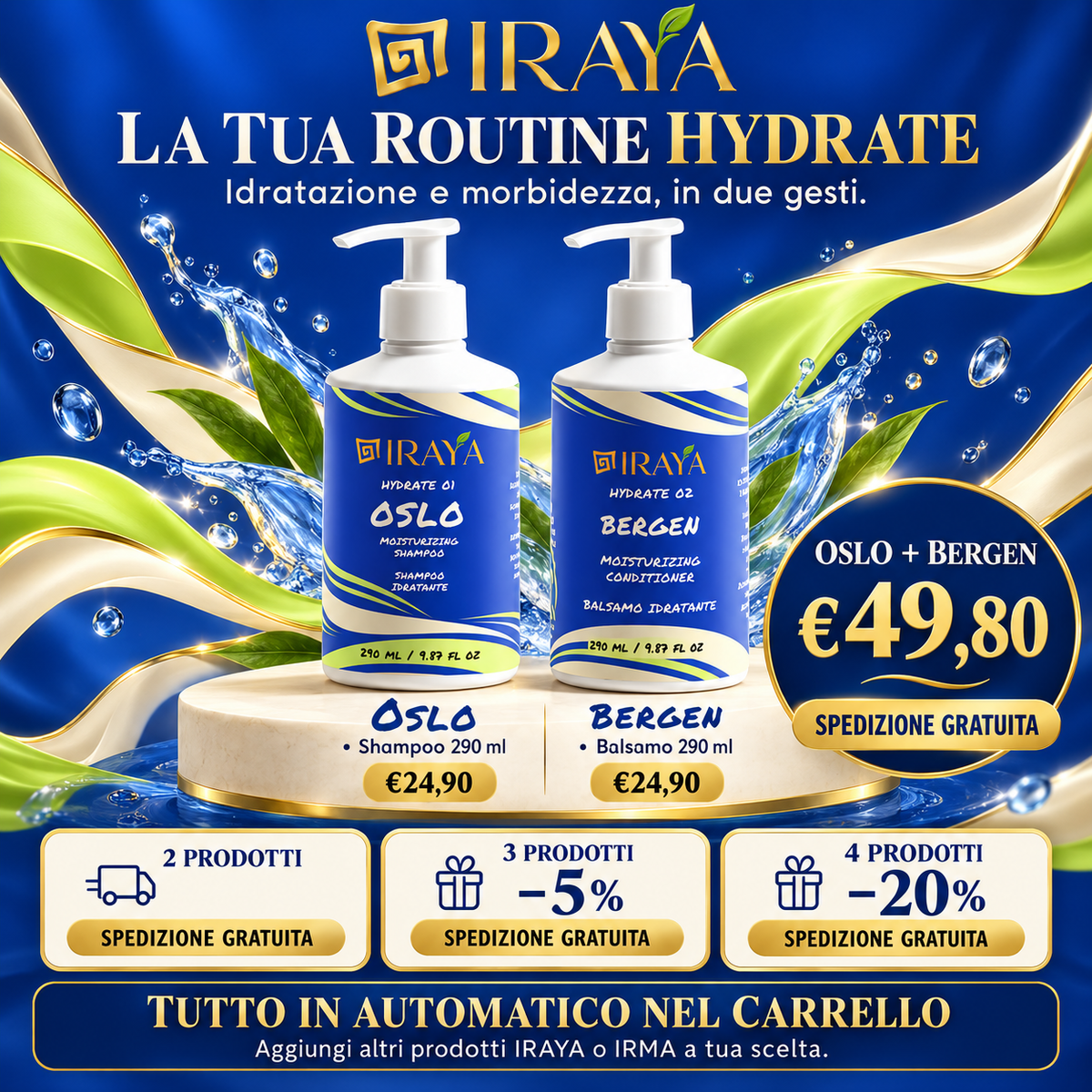 Balsamo idratante per capelli secchi 290 ml — BERGEN | IRAYA HYDRATE 290ml
