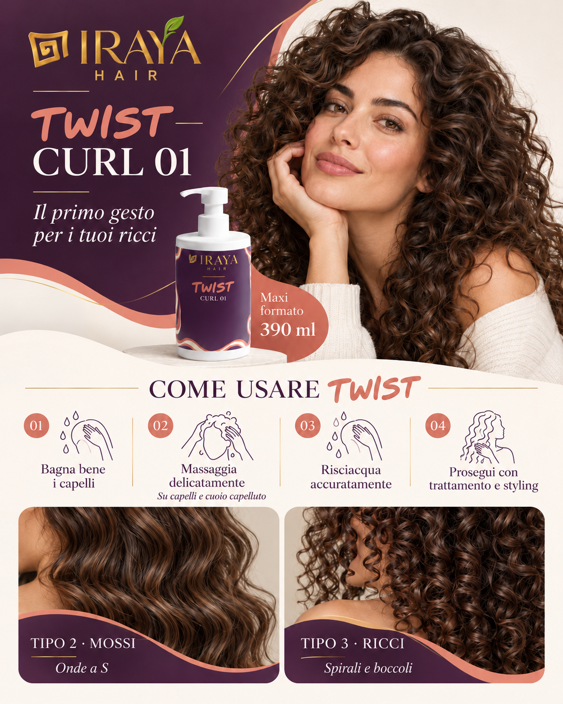 TWIST — CURL 01 Shampoo per capelli mossi e ricci • Maxi formato 390 ml