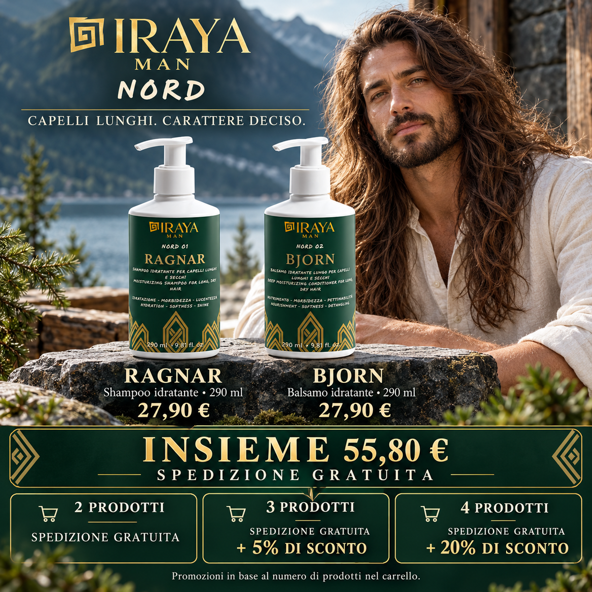 Shampoo Idratante Uomo per Capelli Lunghi e Secchi 290 ml – RAGNAR | IRAYA MAN