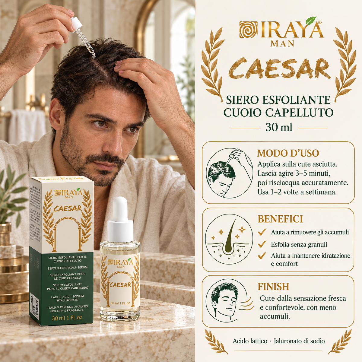 Siero Esfoliante Cuoio Capelluto Uomo per Accumuli e Secchezza — CAESAR | IRAYA MAN