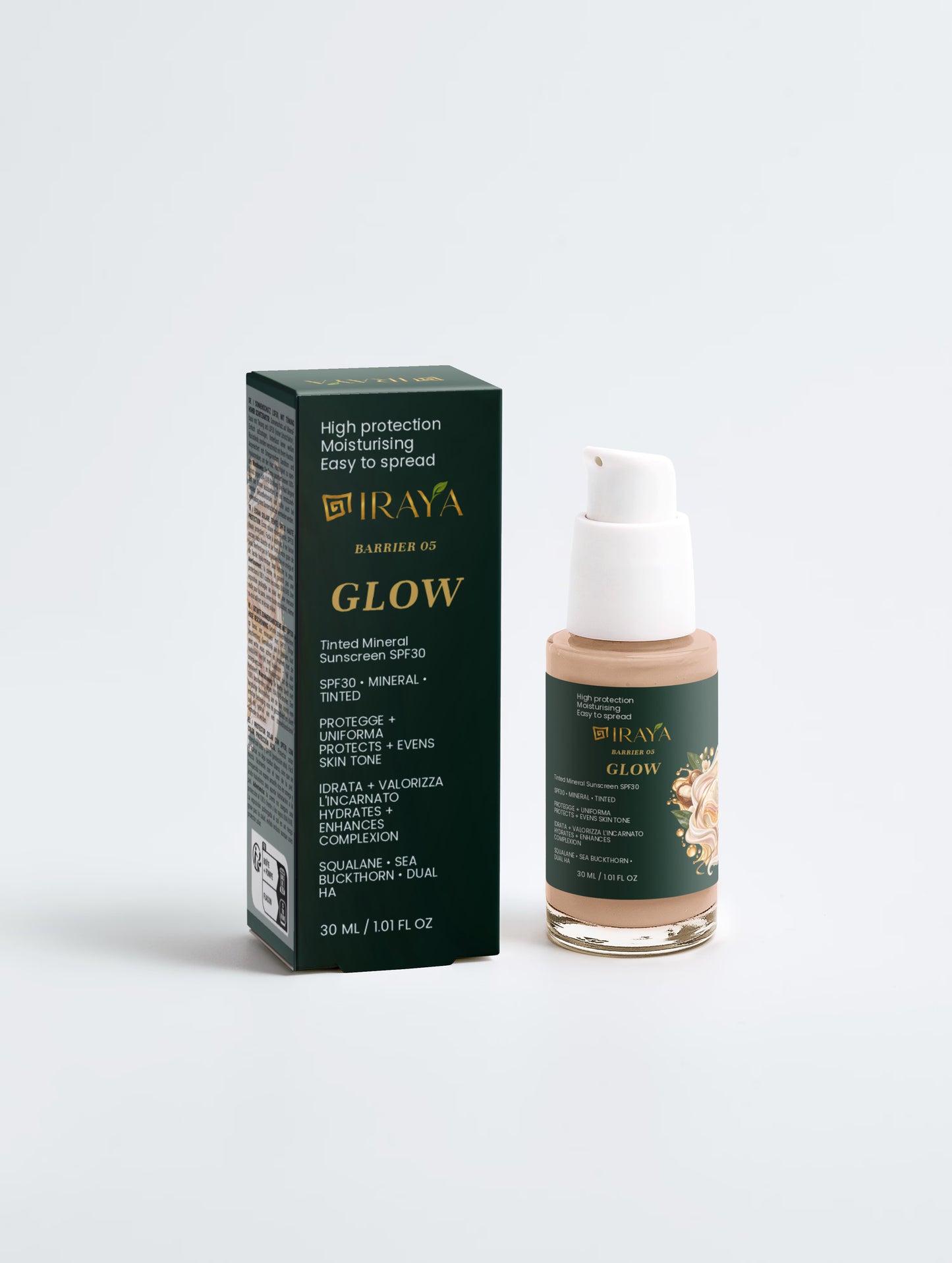 Tinted Mineral Sunscreen SPF30  Protezione Solare Minerale con Tinta • 30 ml GLOW — BARRIER 05