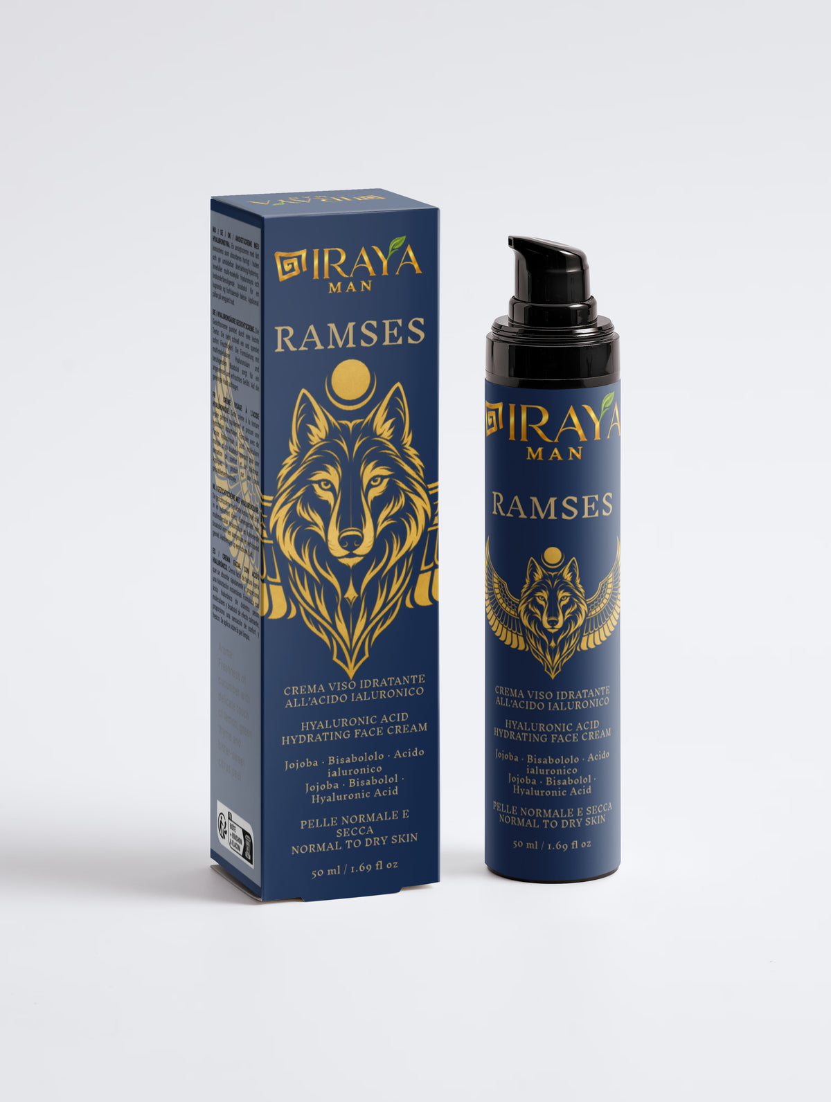 Crema Viso Uomo all’Acido Ialuronico per Pelle Normale e Secca, 50 ml RAMSES | IRAYA MAN