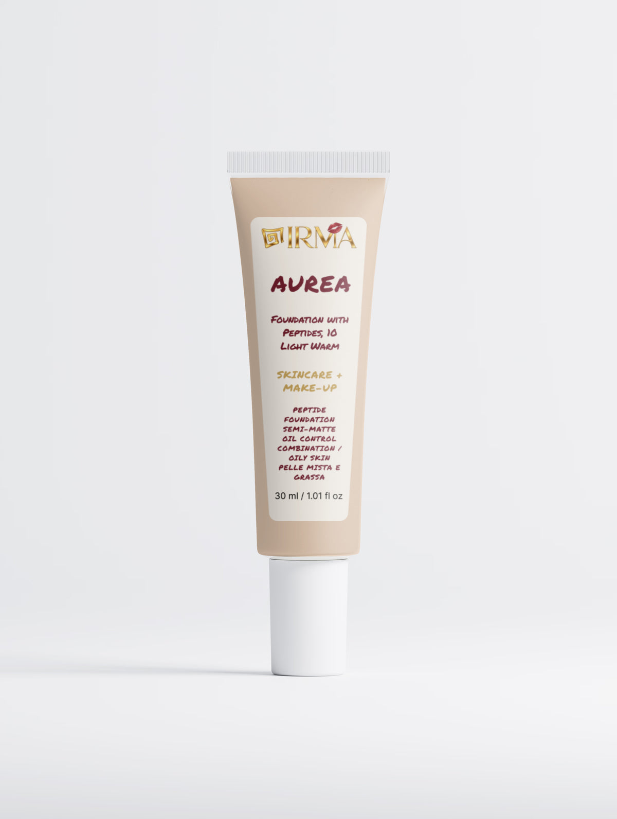 IRMA AUREA 10 — Peptide Semi-Matte Foundation 10 Light Warm | SKINCARE + MAKE-UP | PELLE MISTA E GRASSA | OIL CONTROL | 30 ml