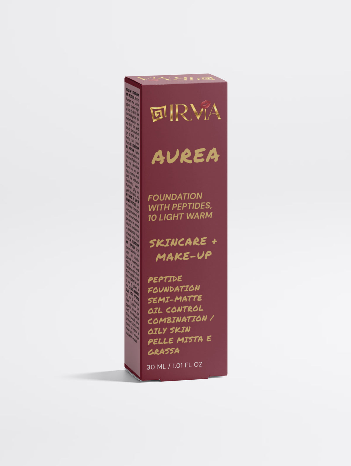 IRMA AUREA 10 — Peptide Semi-Matte Foundation 10 Light Warm | SKINCARE + MAKE-UP | PELLE MISTA E GRASSA | OIL CONTROL | 30 ml