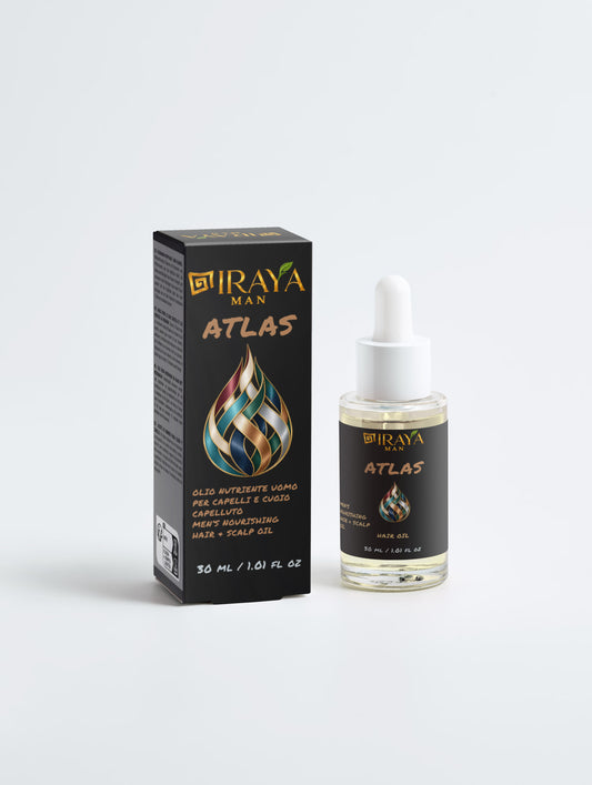 Olio Capelli Uomo al Rosmarino per Capelli Secchi e Fragili, Trattamento Pre-Shampoo, 30 ml ATLAS | IRAYA MAN